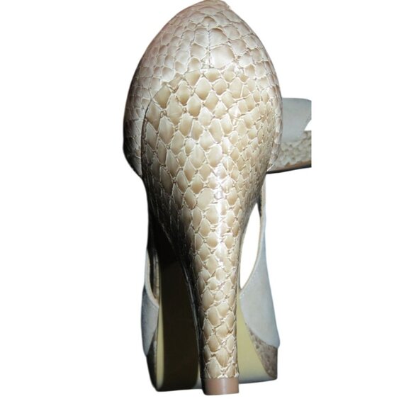 Franco Sarto Italian Mixed Suede & Python Embossed Leather Peep Toe Pumps sz 8 - Picture 7 of 10